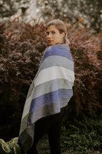 Alpaca Shawl - Blue ombre stripes - Art Andina - Alpaca Shawl, Alpaca scarf blue stripes - alpaca wrap wedding - chic oversized scarf - Hygge scarf - blue and cream alpaca shawl, pashmina