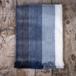 
                  
                    Alpaca Shawl - Blue ombre stripes - Art Andina - Alpaca Shawl, Alpaca scarf blue stripes - alpaca wrap wedding - chic oversized scarf - Hygge scarf - blue and cream alpaca shawl, pashmina
                  
                